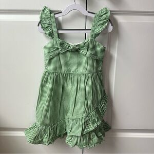 Janie and Jack Girls Gingham Ruffle Poplin Dress Green (Size 5)